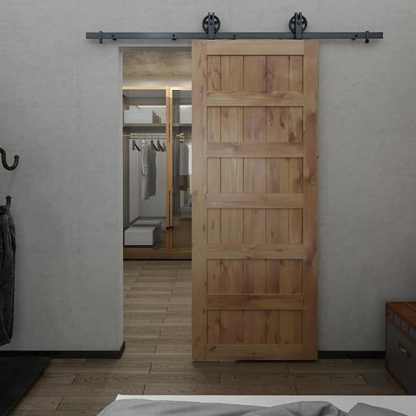 33 in. x 84 in. Shaker 6-Panel Unfinished Pine Interior Barn Door Slab
