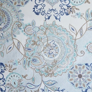 Loleta Blue 72 in. Cotton Printed Shower Curtain