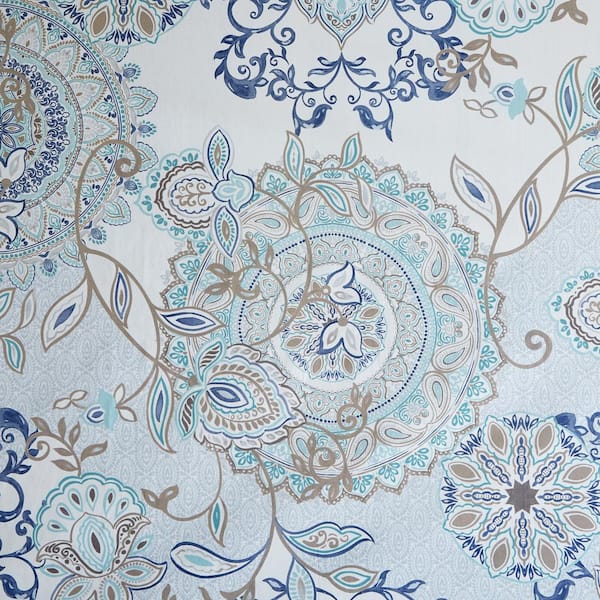 Loleta Blue 72 in. Cotton Printed Shower Curtain