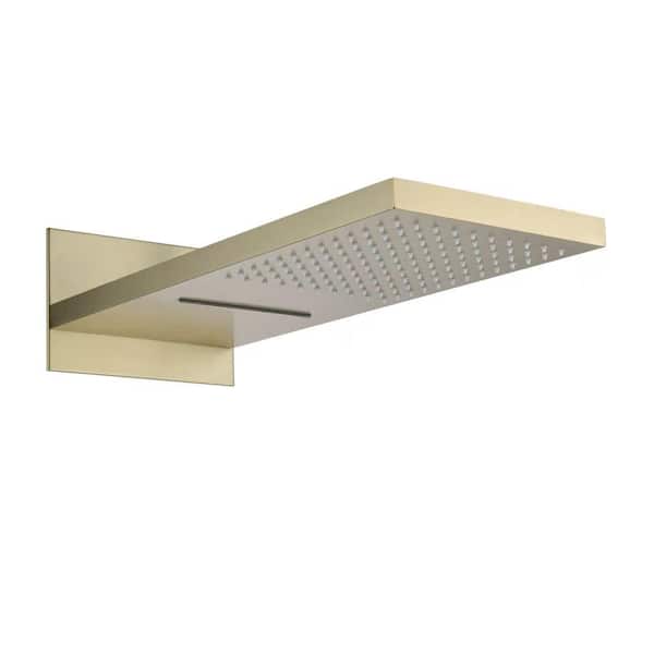 Unbranded 2-Spray Patterns with 4.62 GPM 21.85 in.Wall Mount Rain Replacement Fixed Shower Head with High Pressure in Brushed Gold