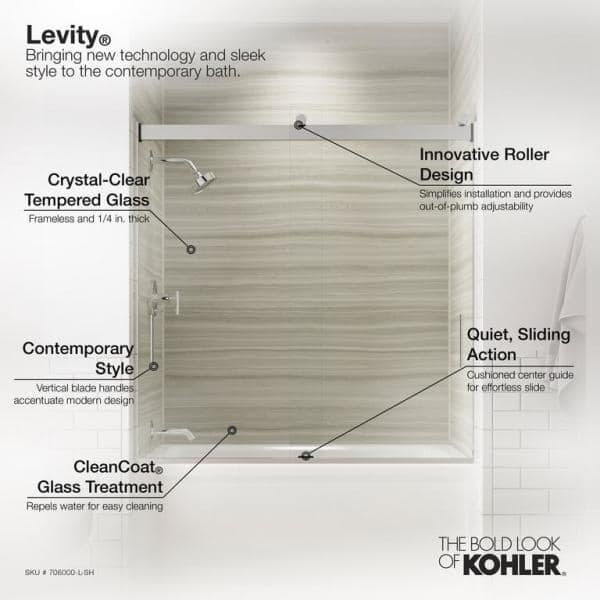KOHLER Levity 54-57 in. W x 60 in. H Frameless Sliding Tub Door in Anodized Dark Bronze with 1/4 in. Crystal Clear Glass