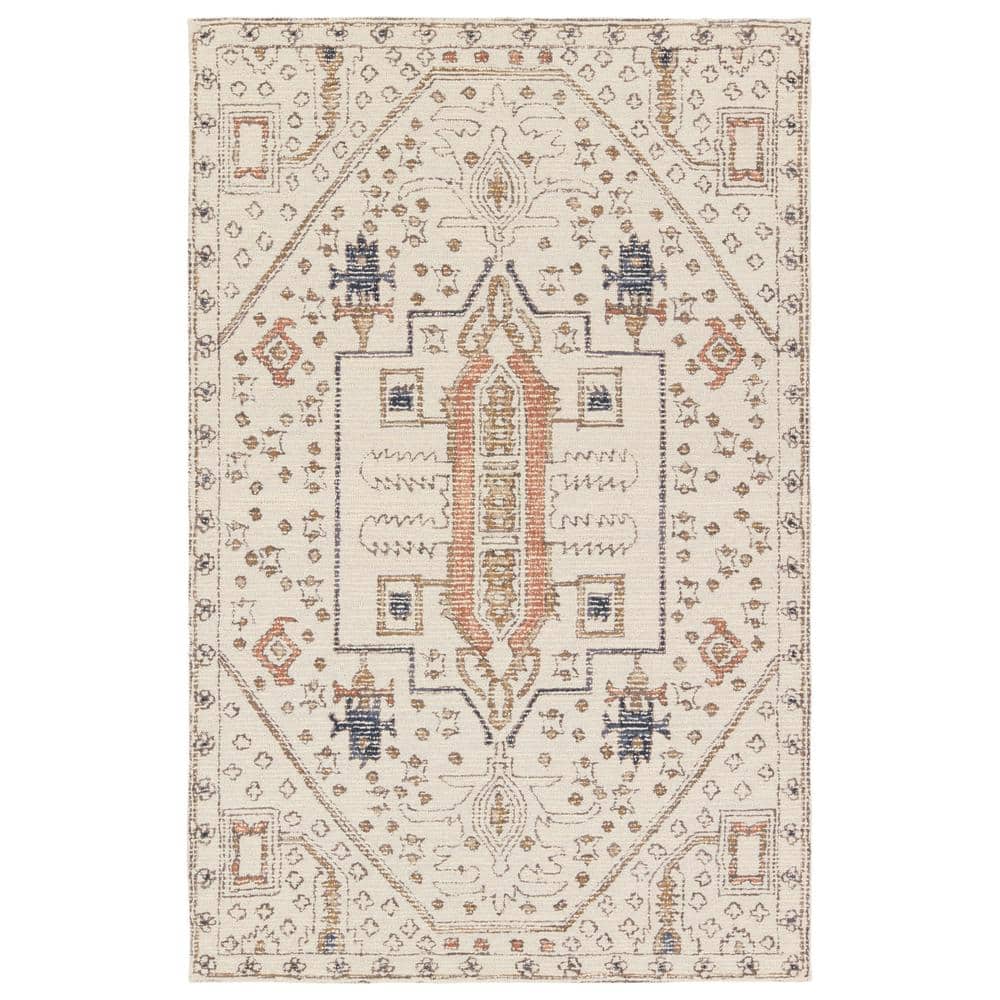 Ivory and Gray Hand-Tufted Wool Medallion Rug, 8' x 10'