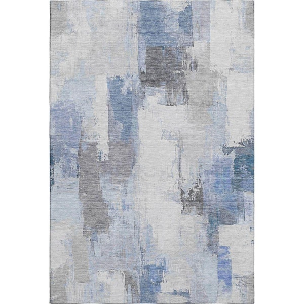 Mayfield Premium Machine Washable Abstract AMF1967 Denim 5 ft. x 7 ft. 6 in. Area Rug