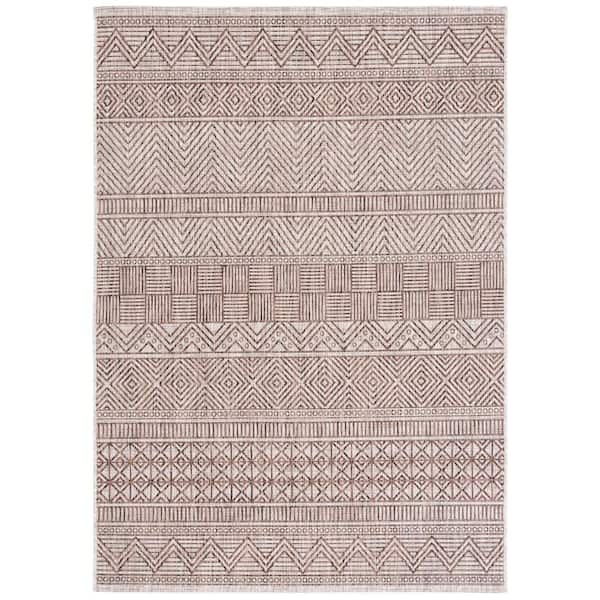 Courtyard Gray/Brown 3 ft. x 5 ft. Striped Tribal Chevron Indoor/Outdoor Area Rug