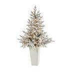 4.5 ft. Flocked Fraser Fir Artificial Christmas Tree with 300 Warm White Lights and 967 Bendable Branches Tower Planter