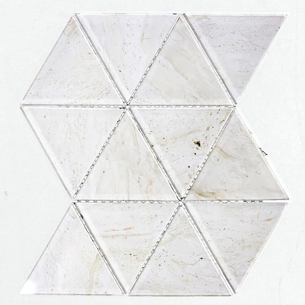 ABOLOS Tuscan Design Crema Marfil Triangle Mosaic 4 in. x 4.5 in. Marble Look Glass Wall Tile (10 Sq. Ft./Case)