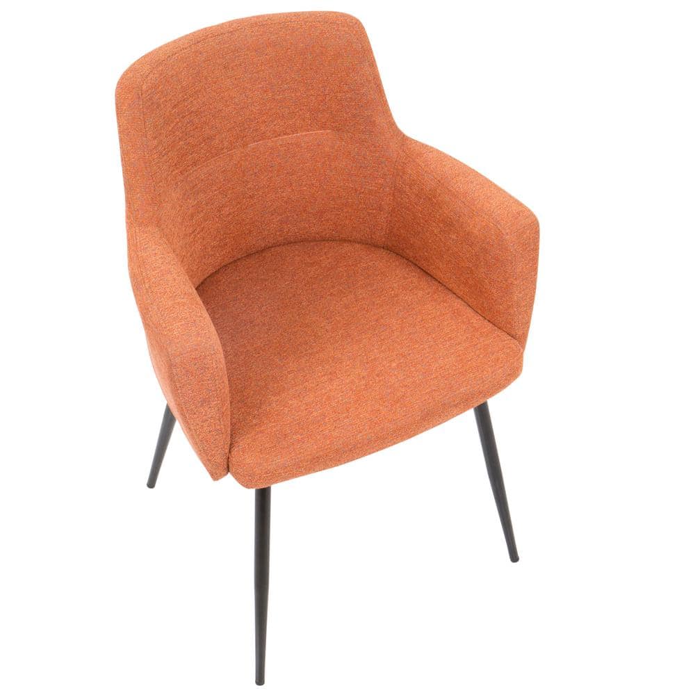 Scandinavian Orange Faux Leather Upholstered Arm Chairs with Metal Legs