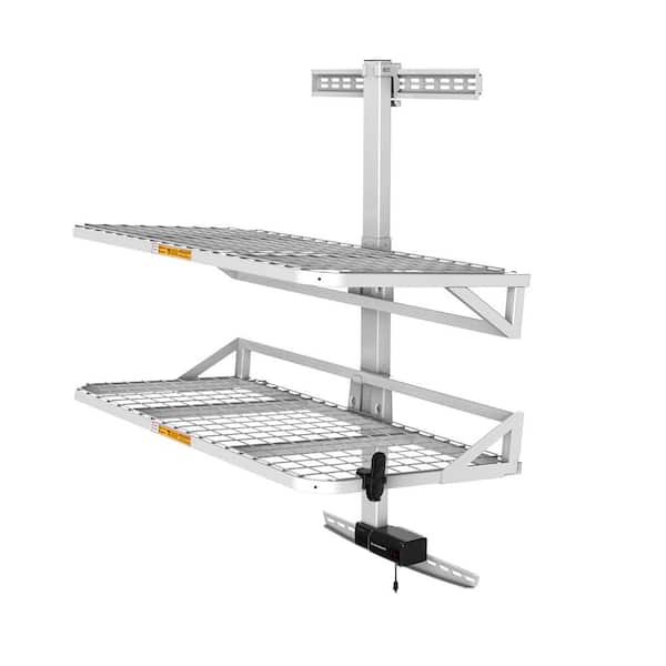 FLEXIMOUNTS Handy Jack 46.5 in. x 23.5 in. White Motorized Lift Steel Garage Wall Shelves with Remote Control
