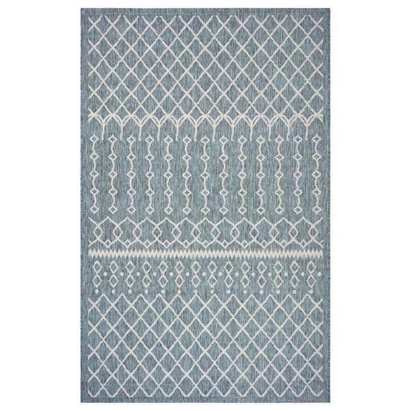 HomeRoots Blue, Gray 8 X 10 ft. Loomed Polypropylene  Indoor/Outdoor Area Rug