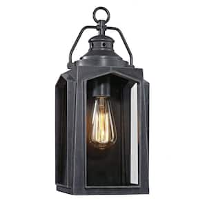 15.94 in. 1-Light Charred Iron Outdoor Wall Lantern Sconce