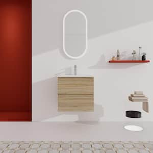 Elegant 24.0 in. W x 18.3 in. D x 20.5 in. H Floating Bath Vanity in Light Oak with White Ceramic Top