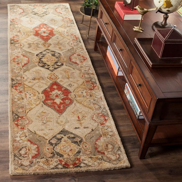 Antiquity Beige/Multi 2 ft. x 12 ft. Geometric Floral Border Runner Rug