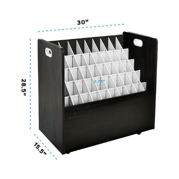 AdirOffice Blueprint Storage 50-Slot Mobile Wood Roll File, Black 626-BLK