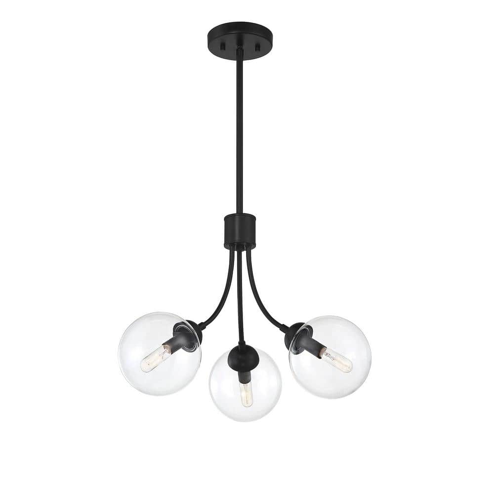 Eclipse Matte Black 3-Light Orb Chandelier with Adjustable Height