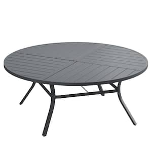 59.8 in. Grey Round Metal Outdoor Dining Table with Umbrella Hole for Patio Garden