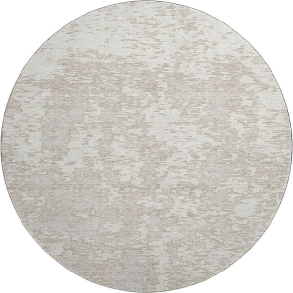 Mayfield Premium Machine Washable Abstract AMF946 Ivory 8 ft. x 8 ft. Round Rug