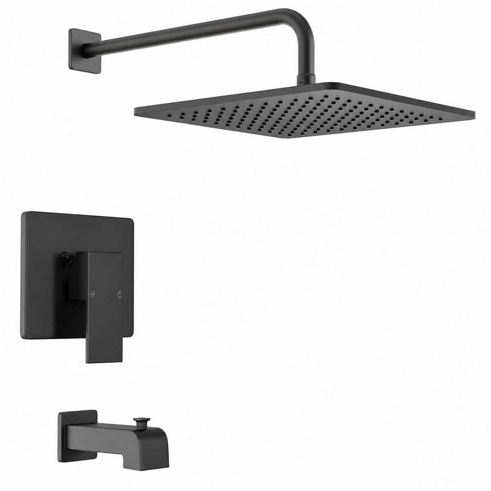 12 in. Square Rainfall Shower Faucet System in Matte Black with Rough-In Valve and Pressure Balance Trim price history on PriceWatchPro