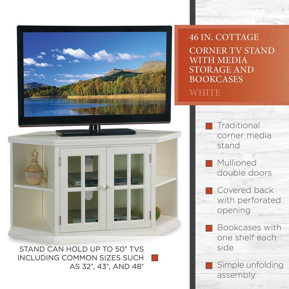 Riley Holliday 46" White Composite Wood Corner TV Stand with Cabinet