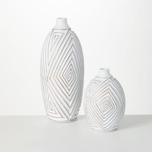 17.25" and 9" Gold Brushed Mod Pattern Vases (Set of 2)