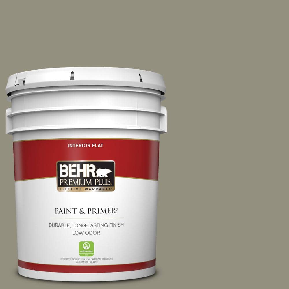 BEHR PREMIUM PLUS 5 gal. N3505 Muted Sage Flat Low Odor Interior Paint & Primer 130005 The