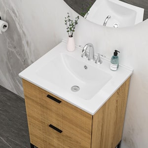 24 in. Drop-In Ceramic Bathroom Sink in White with 3-Faucet Hole and Overflow