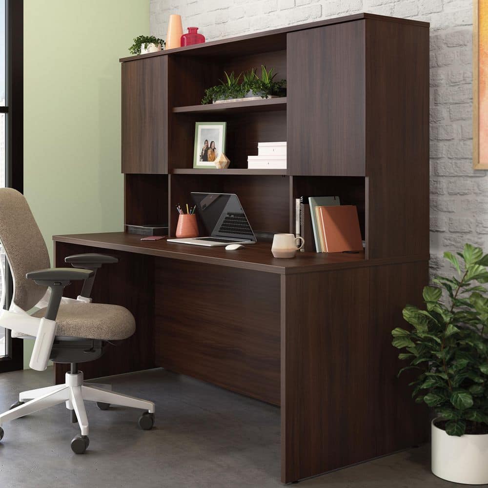 Noble Elm Brown Engineered Wood 72" Storage Hutch with Adjustable Shelves