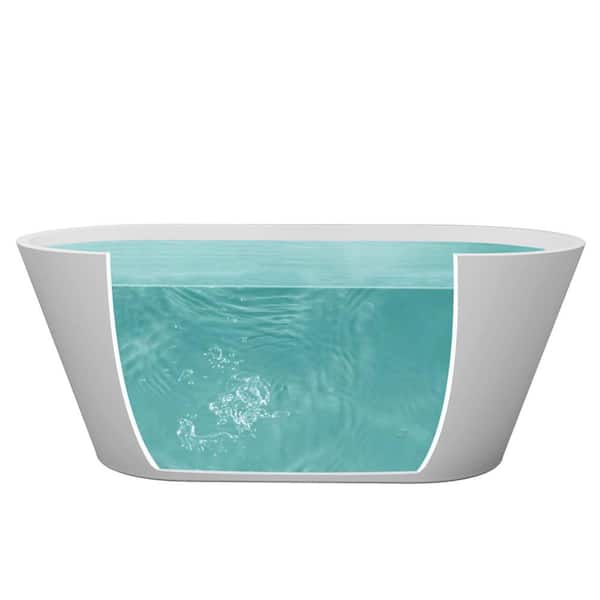 Xzkai 55 in. x 27.5 in. Soaking Bathtub in White with Drain, Chrome Overflow