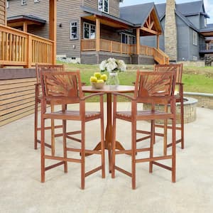 4-Piece Patio Acacia Wood Bar Stool Pub Outdoor Bar Stool Chair with Footrest Outdoor Indoor