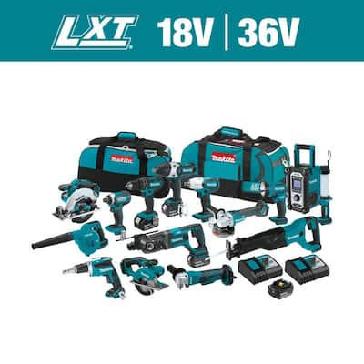 18V LXT Lithium-ion Cordless 15-Piece Combo Kit with (4) Batteries 3.0Ah, Charger and (2) Bags