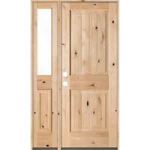 44 in. x 80 in. Rustic Unfinished Knotty Alder Sq-Top VG Right-Hand Left Half Sidelite Clear Glass Prehung Front Door