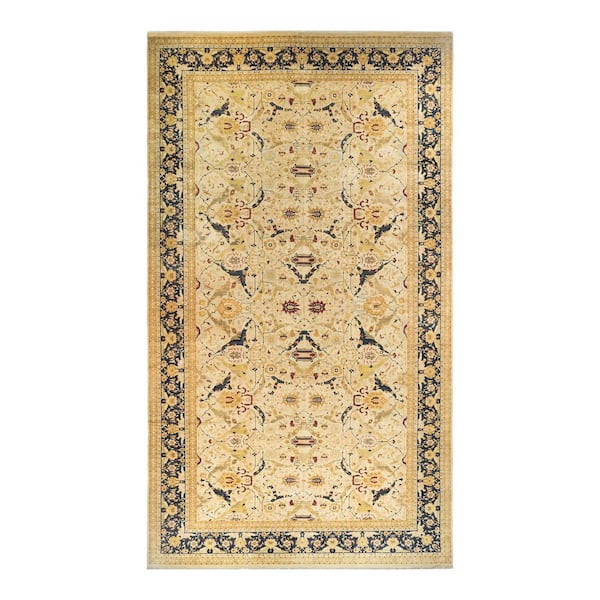 Mogul Ivory 12 ft. x 18 ft. Oriental Wool Indoor Area Rug