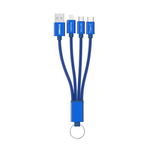 Braided 3-in-1 USB Keychain Charger-Lightning, USB-C, Micro USB