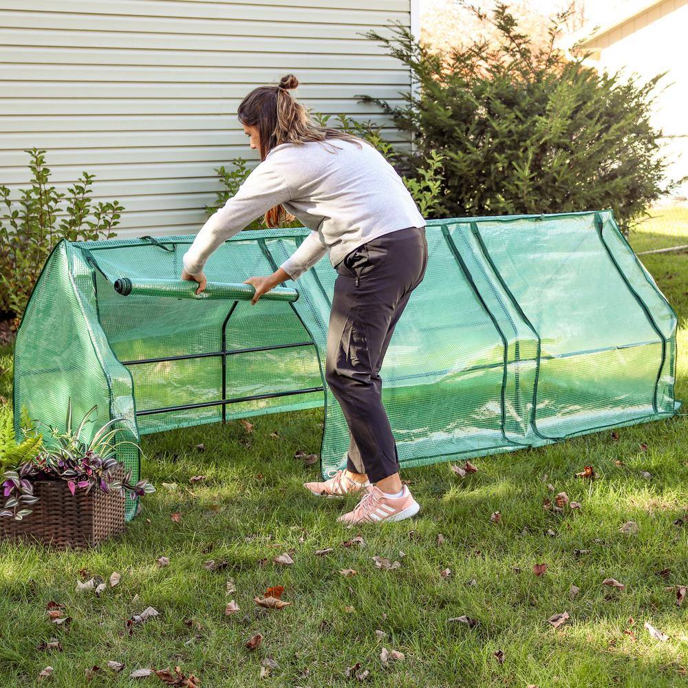 Sunnydaze Green 106" Polyethylene Mini Cloche Greenhouse with Iron Frame