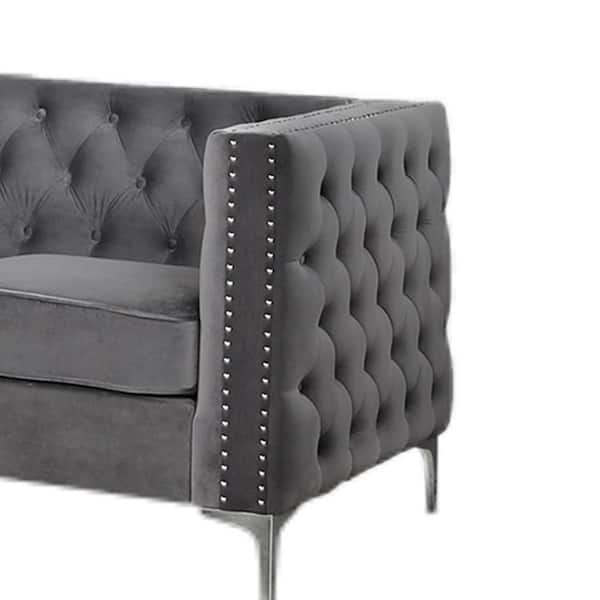 Best Master Furniture Fleming 84 in. L Gray Velvet 3 Seater Sofa