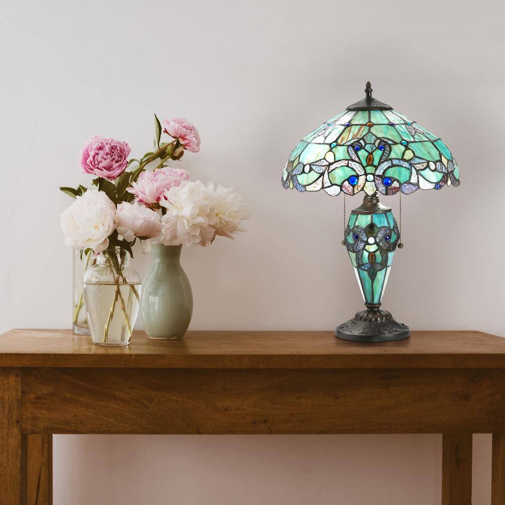 Harlow 20" Green Stained Glass Dome Accent Lamp