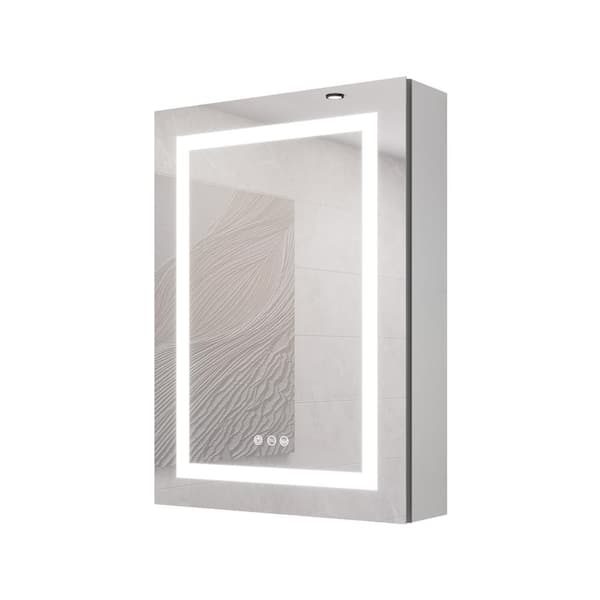 20 in. W x 28 in. H Rectangular LED Silver Surface Mount Medicine Cabinet with Mirror, Anti-Fog