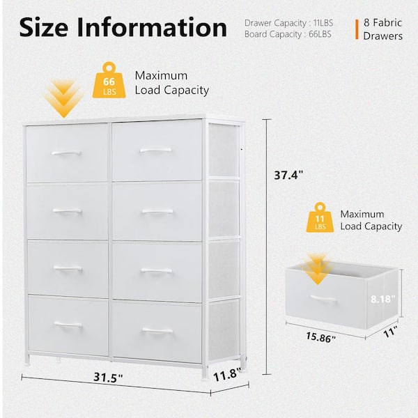 WONDER COMFORT Stylish White 8 Drawer 11.8 in. Wide Chest of