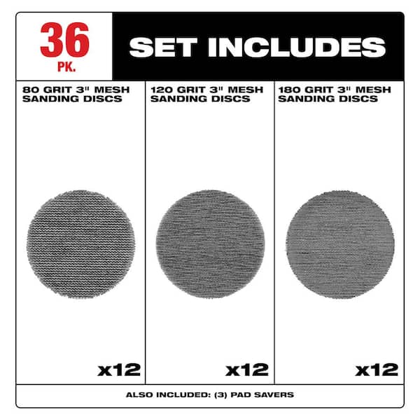 3 in. Assorted 80-Grit, 120-Grit, 180-Grit Mesh Sanding Discs For M12 FUEL 3 in. Random Orbital Sander (39-Piece)