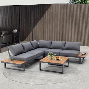 Aireal Black 4-Piece Aluminum Outdoor Patio Sectional Sofa Seating Set with Olefin Gray Cushions and Coffee Table