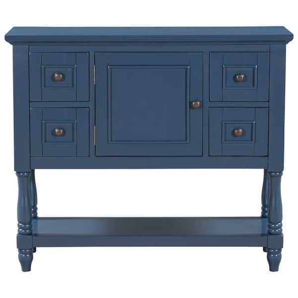 Z-joyee Modern Navy Blue Wood Storage Accent Cabinet with 4 Drawers, 1 Cabinet and 1 Shelf ...