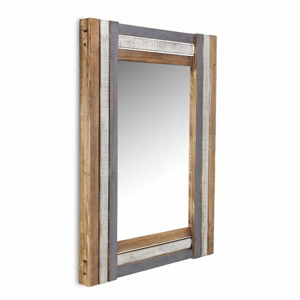 HomeRoots 24 in. x 32 in. Classic Irregular Framed Brown Vanity Mirror