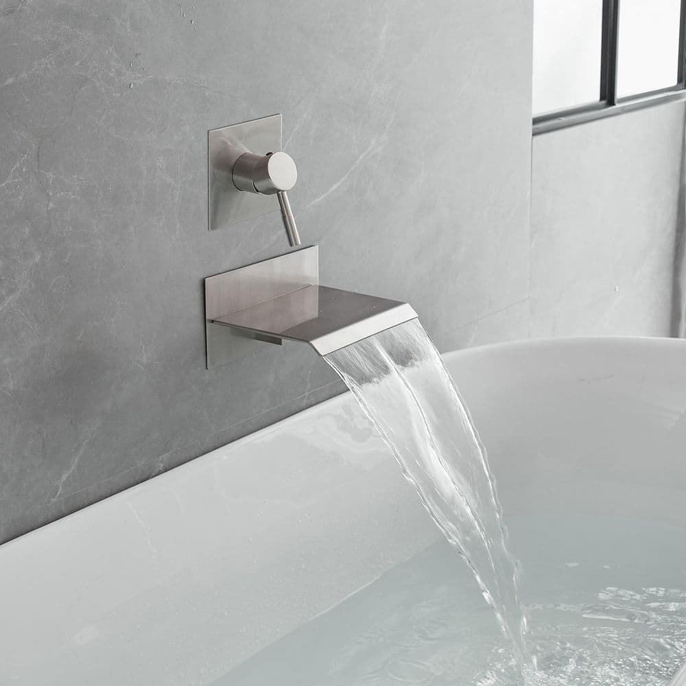 Brushed Nickel Wall-Mounted Single-Handle Bathroom Faucet