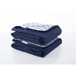 {Puffer with Fleece}+{Dark Blue Gray and Blue Plaid}+{ Nylon/Polyester}+ {" Throw Blanket "}