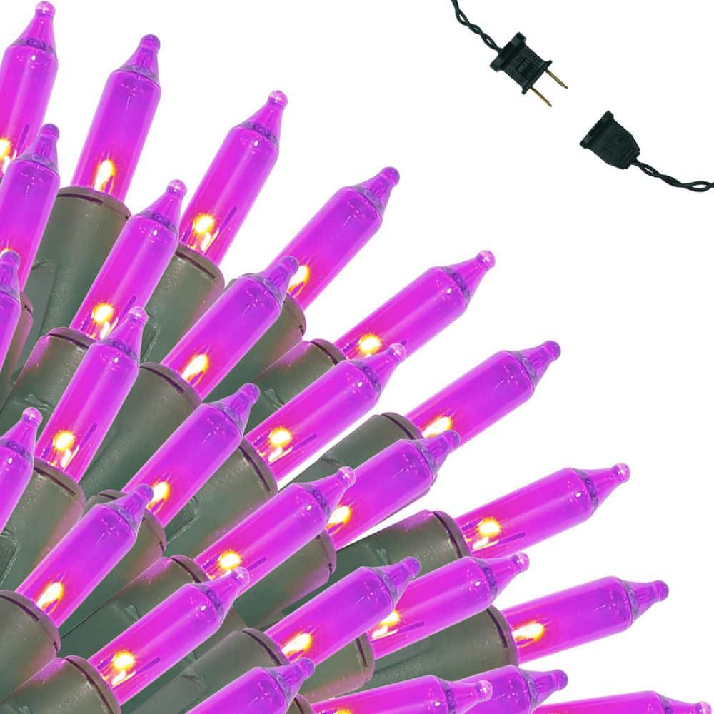 22.3 ft. Purple Weather Resistant 100-Incandescent String Lights Green Wire