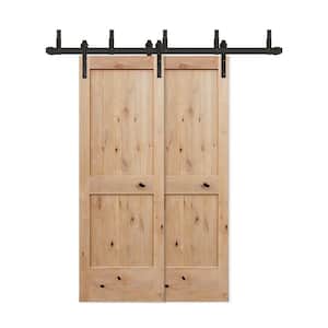 48 in. x 80 in. Rustic Bypass Unf 2-PNL V-Groove Solid Core Knotty Alder Wood Sliding Barn Door with Bronze Hardware Kit