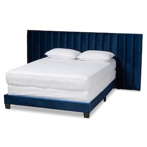 Fiorenza Navy Blue and Black Queen Panel Bed with Extra Wide Headboard