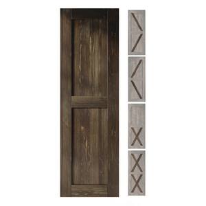 28 in. W. x 80 in. 5-in-1-Design Ebony Solid Natural Pine Wood Panel Interior Sliding Barn Door Slab with Frame