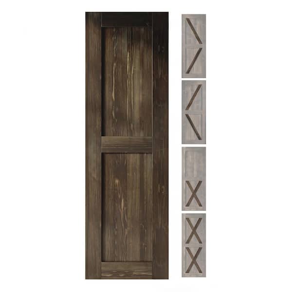 HOMACER 22 in. x 80 in. 5-in-1 Design Ebony Solid Natural Pine Wood Panel Interior Sliding Barn Door Slab with Frame