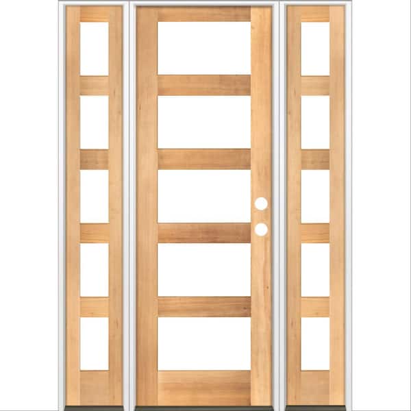 Krosswood Doors 64 in. x 96 in. Modern Hemlock Left-Hand/Inswing 5-Lite Clear Glass Clear Stain Wood Prehung Front Door w/Sidelites