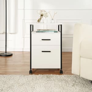 Rolling Filing Cabinet - Modern 2-Drawer Wood File Storage, Easy Mobility, Compact & Elegant-Whitewash